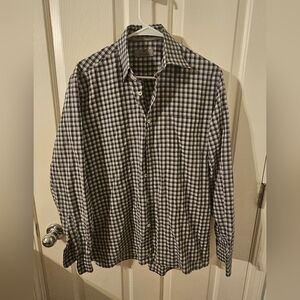 Canali Men's Plaid Button Down Dress Shirt Cotton White Blue Gray Size M